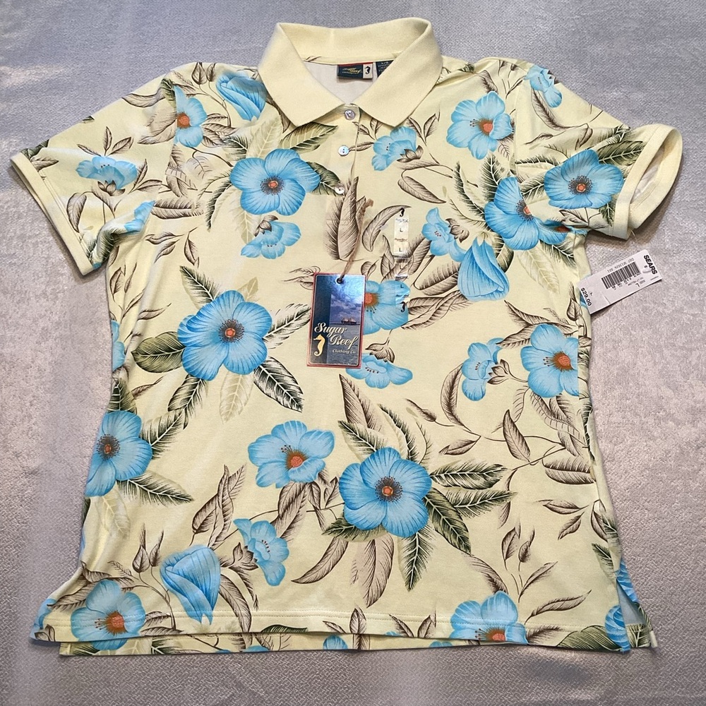 Elegant Floral Polo Shirt - Blue and Cream